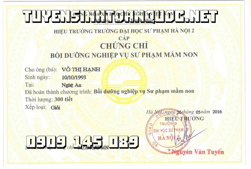 chứng chỉ sư phạm mầm non